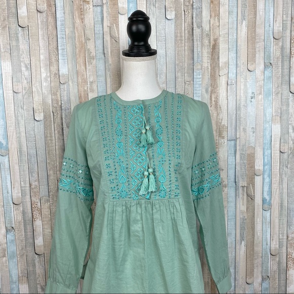 Soft Surroundings XS Embroidered Sequined Tassel Picturesque Blouse Top Boho - Picture 3 of 9